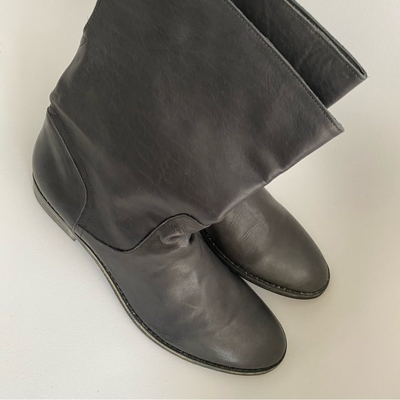 NWOB Charcoal Genuine Leather Riding Combat Flat Boots NYC Designers Handmade - Picture 7 of 16